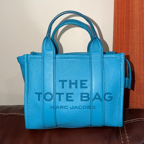 🔥🔥🔥Marc Jacobs Blue The Leather Small Tote Satchel Crossbody Bag - Picture 3 of 15